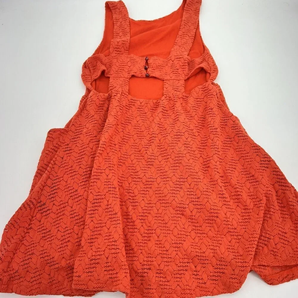 Free People One Wisteria Lattice Orange Lace Dress Size Medium Back Cutouts